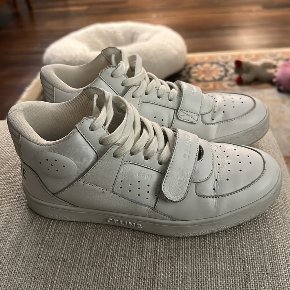 CELINE Sneaks size 37 TRAINER MID SNEAKER IN CALFSKIN 
OPTIC WHITE